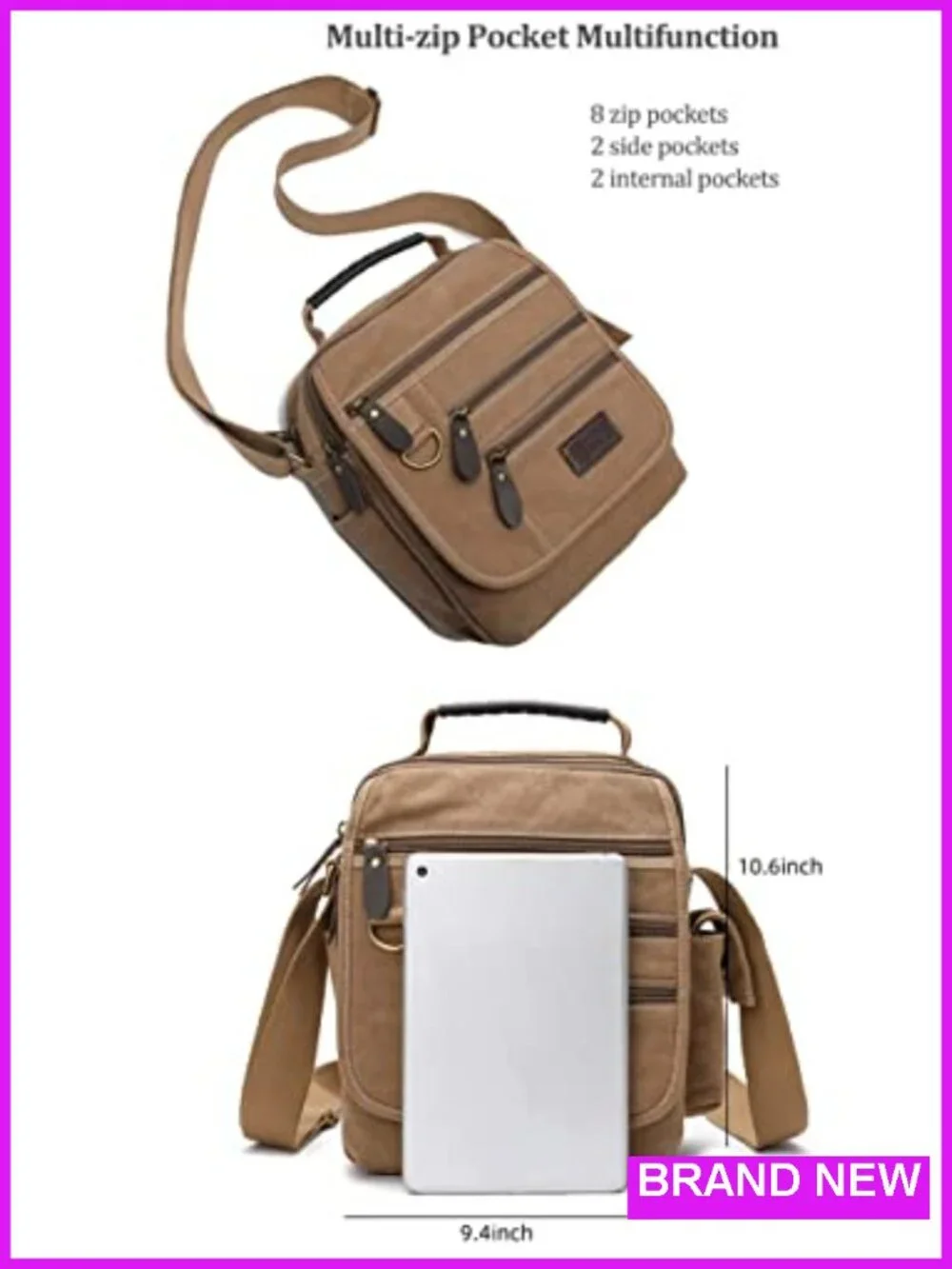 Canvas Messenger Bag Crossbody Shoulder Bag Vintage Multi-function Work Bag
